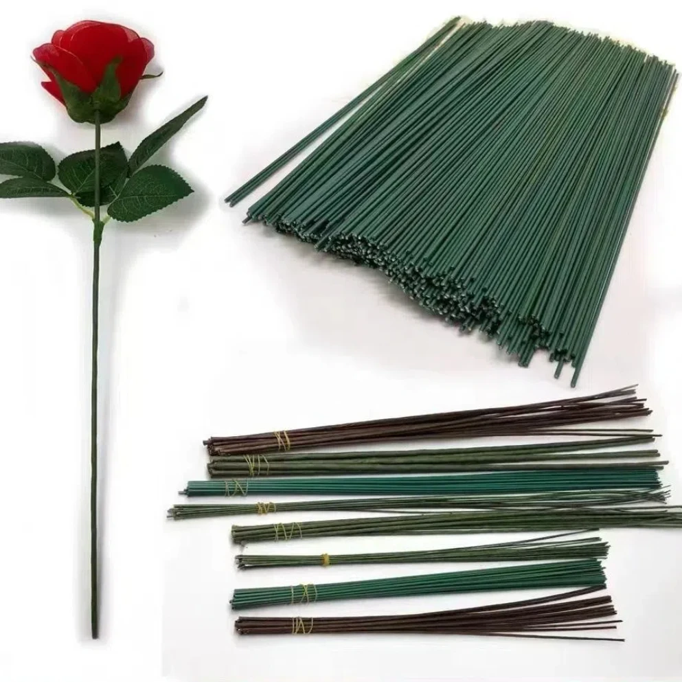 100個入り 2mm 人工花茎 メタルコア 花瓶用 グリーン フラワーステム フローリスト プラスチックカバー 人工植物スティック ガーデン用