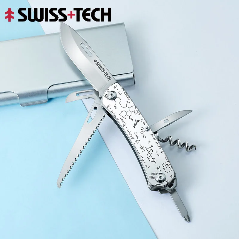 2024 New SWISS TECH Mini Folding Multitool Knife 9 In 1 Outdoor EDC Portable Pocket Knife Saw Screwdriver Bottle Wine Opener