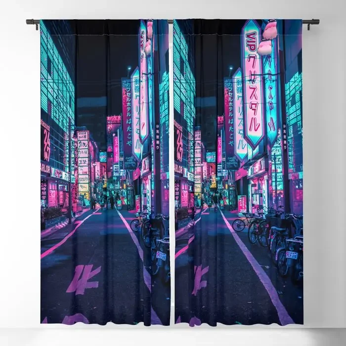 A Neon Wonderland Called Tokyo Blackout Curtains 3D Print Window Curtains For Bedroom Living Room Decor Window Treatments