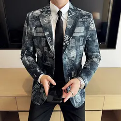 2024 Autumn Winter Jacquard Denim Suit Jacket for Men Fashion Business Casual Blazers Streetwear Social Men Clothing