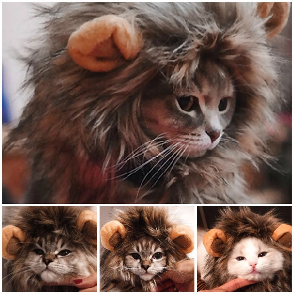 Cat Lion Wig Funny Costume Puppy Halloween Cosplay Dress Up Clothes Cute Pet Hat For Small Dog Kitten Party Accessories