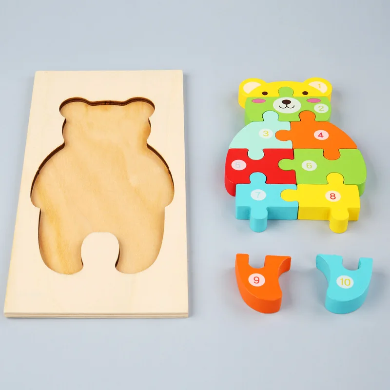 3D Holz Dinosaurier Puzzles Baby Pädagogisches Cartoon Tiere Frühes Lernen Intelligenz Puzzle Spiel Spielzeug Für Kinder