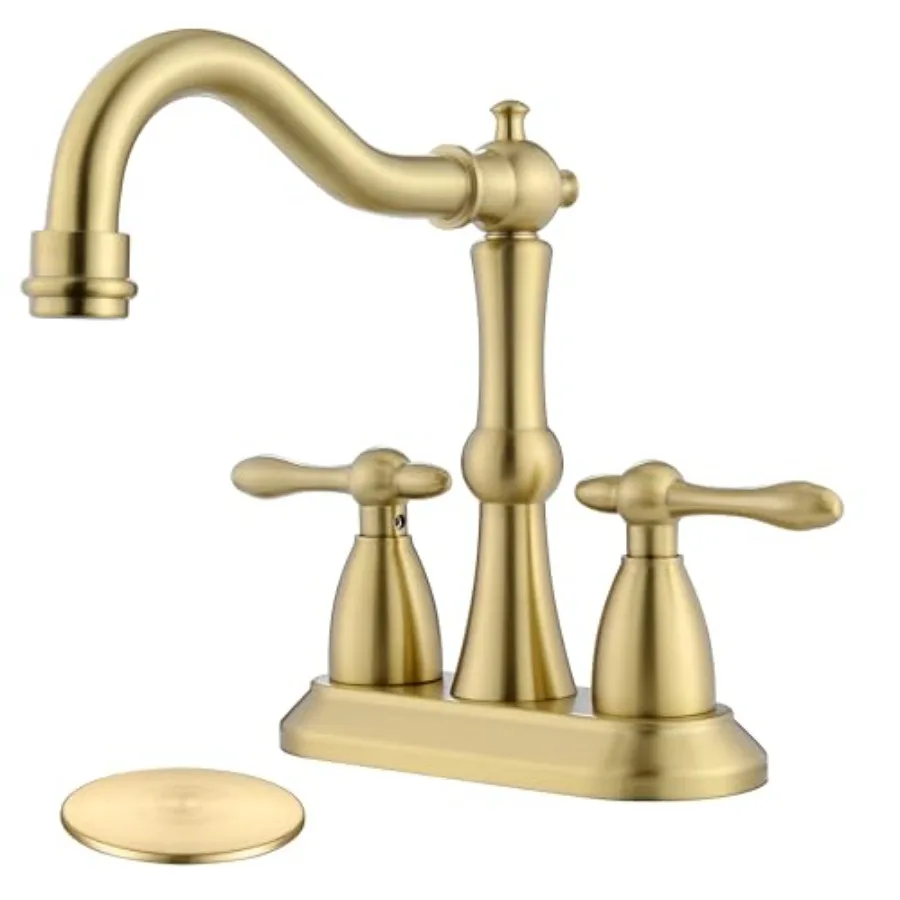 

Bathroom Faucet Stainless Steel 4 inch Centerset Bathroom Faucet with Drain and Supply Hose 2 Hole Gold Faucet for Bathroom Sin