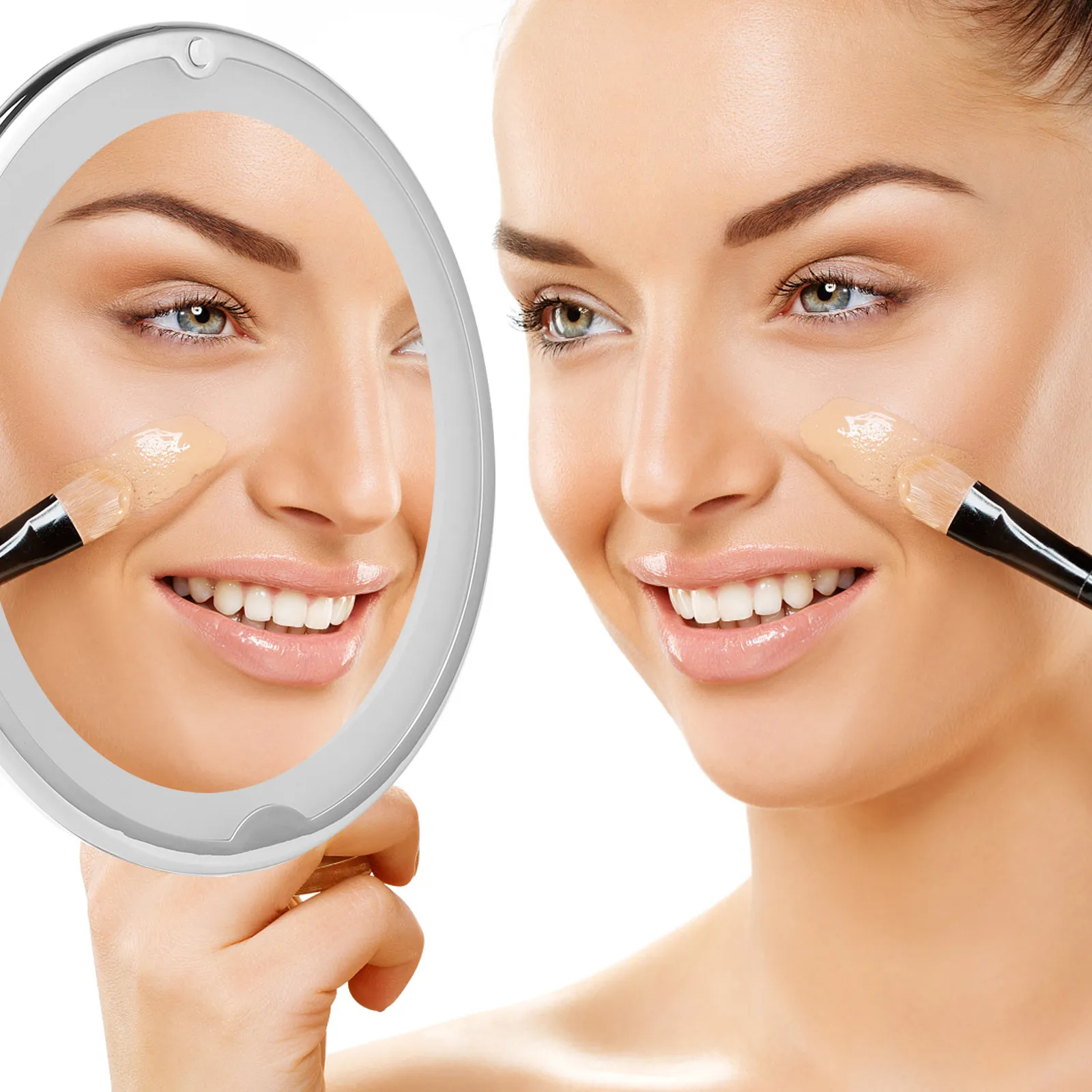 7X Magnifying LED Makeup Vanity Mirror Round Design Strong Suction Cup Portable Mirror for Bathroom Counter