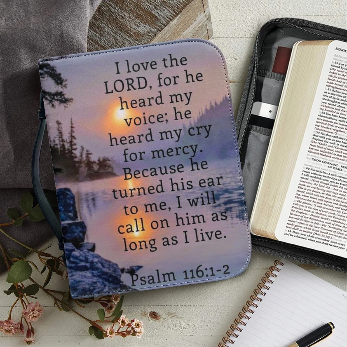 

FORUDESIGNS Handbags Women Leather Zippered Handle Bible Bag Bible Verse Printing Practical Bible Study Book Holy Storage Boxes