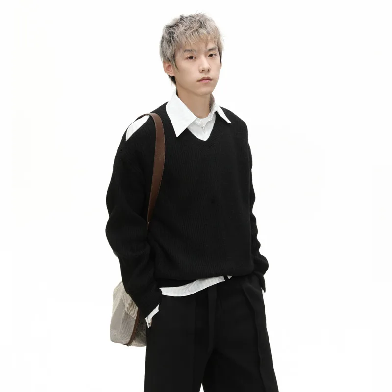 

SYUHGFA мужской свитер осень и зима свободный универсальный корейский стиль винтажный вязаный свитер оверсайз пуловер с круглым воротником