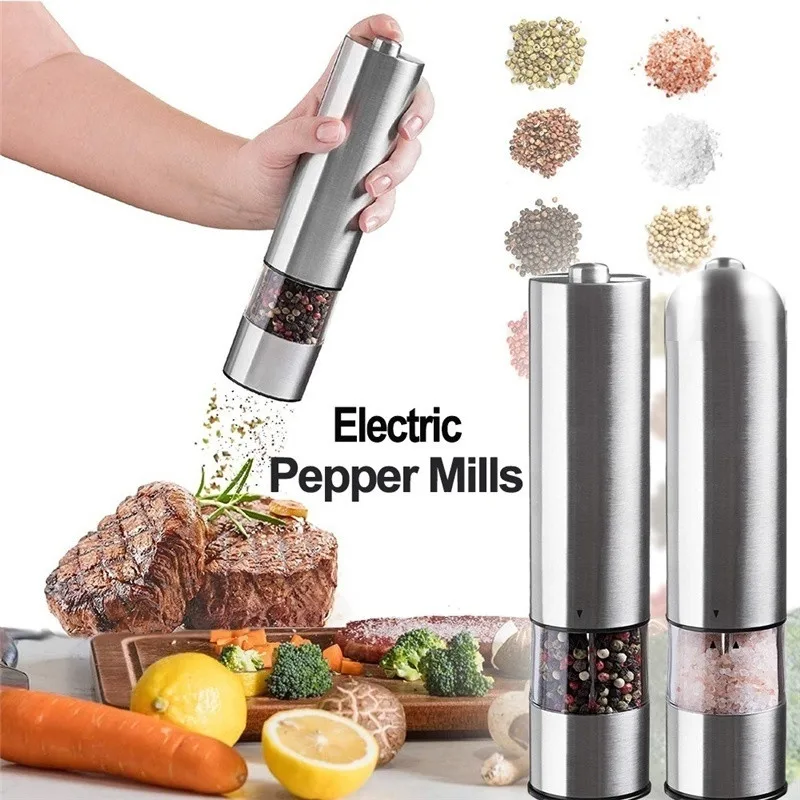 New Electric Pepper and Salt Grinder Automatic Herb Spice Mueller Adjustable Coarseness Mill Spice Gadget Kitchen Accessories