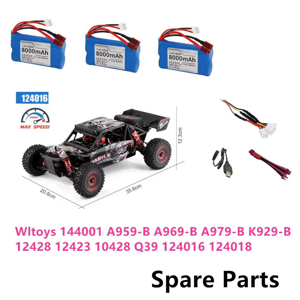 

Wltoys 144001 Battery 7.4V 8000mAh T plug /3in1 Cable /Use For A959-B A969-B A979-B K929-B 12428 124016 124018 R/C Car Parts