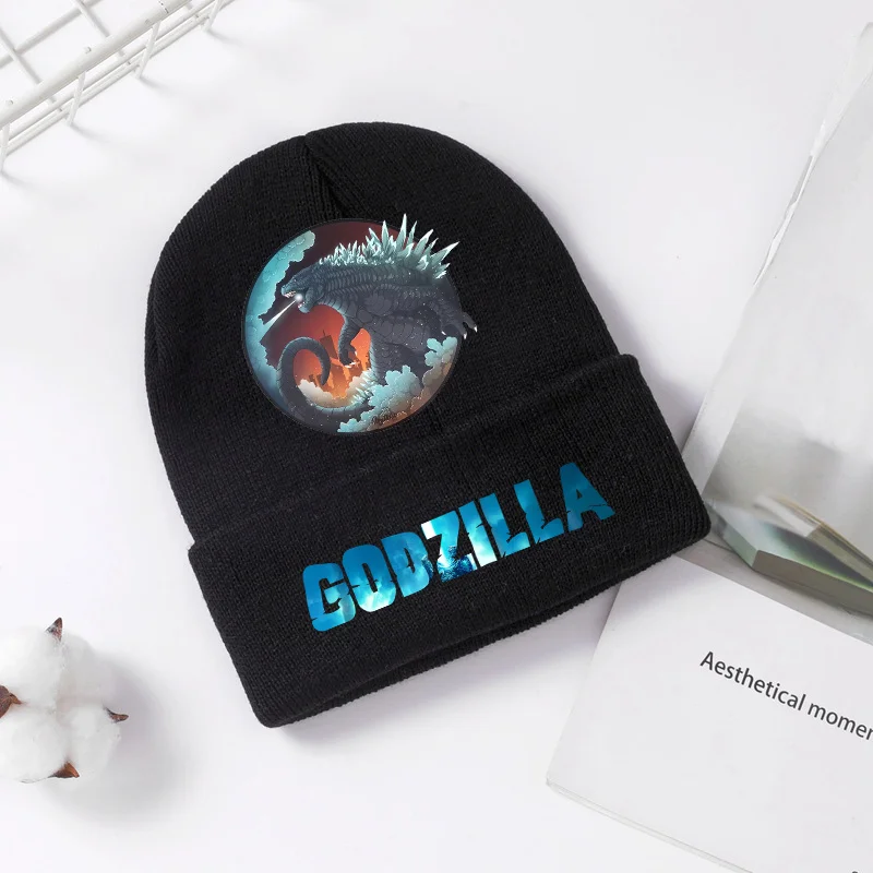 Gorro de punto Godzilla para invierno y primavera, gorro fresco para hombres y niños, gorros sin ala con estampado de Anime, gorros cálidos y cómodos, regalo de fiesta para bebé