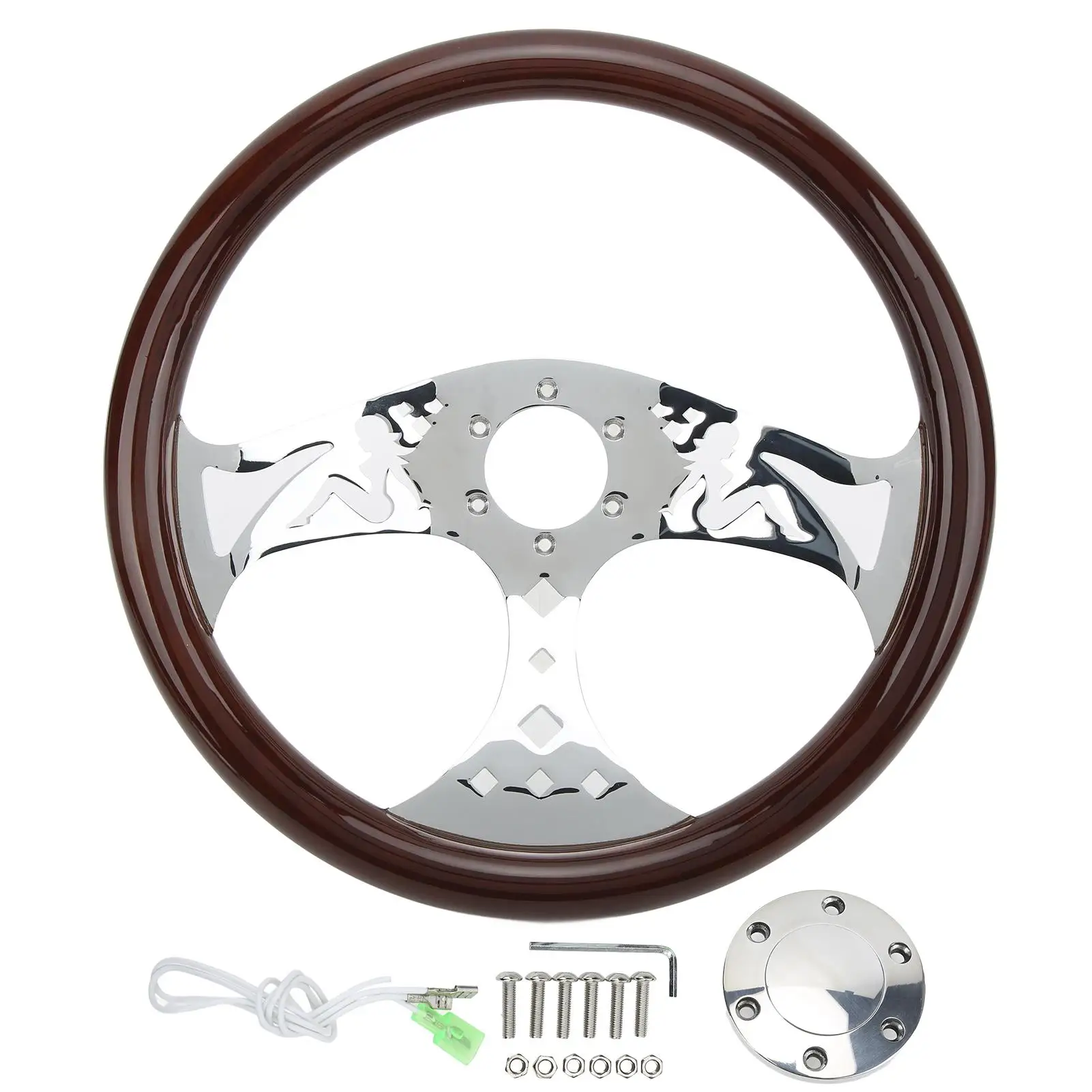 

380mm/15in Wood Grain Steering Wheel 3 Spoke 6 Hole for classic Nostalgia Style Universal Modification Araba