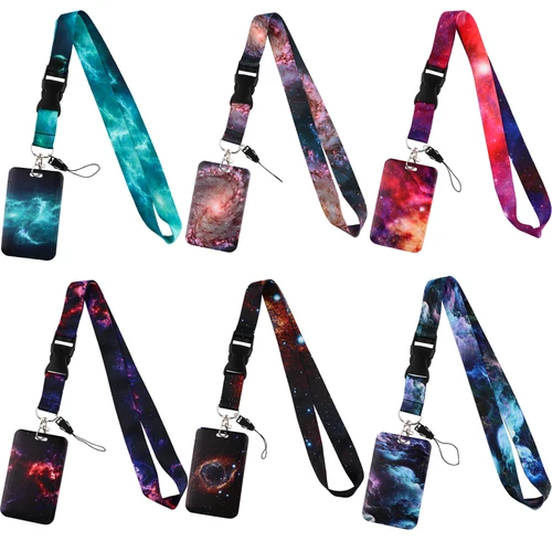 Imagen 1 del producto CB1028 Cordón de cielo estrellado para correa para el cuello, cordón, tarjetero de identificación, llavero de gimnasio, soporte para insignia, cuerda colgante DIY, llavero artístico