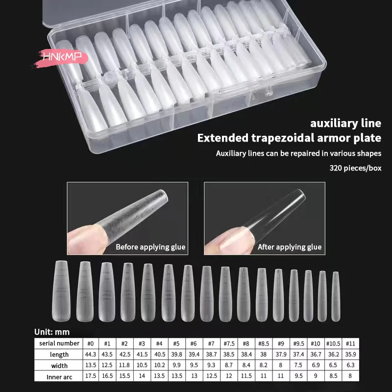 

320 шт. миндальные типсы для ногтей в виде гроба, многофункциональные мягкие гелевые накладные ногти с полным покрытием и вспомогательными линиями для наращивания ногтей Press-On