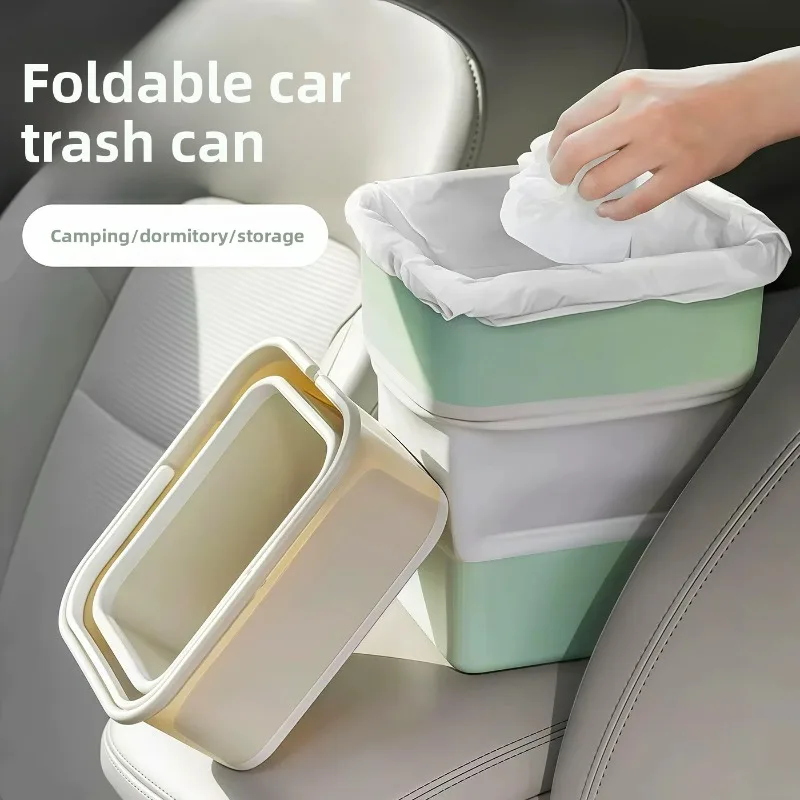 Foldable Mini Car Trash Can, Square Garbage Bin with Trash Bags, Portable Travel Storage Organizer for Car