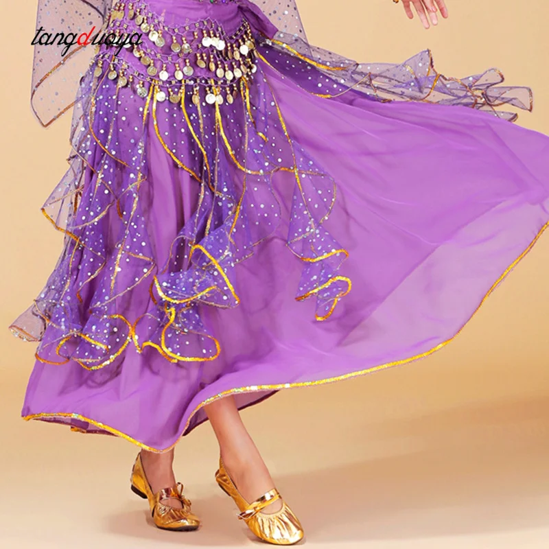 Adult Bling Belly Dance Sequins Skirt for Women Stage performance Costume Festival Cosplay Rave Dancewear Half-length skirt ﻿