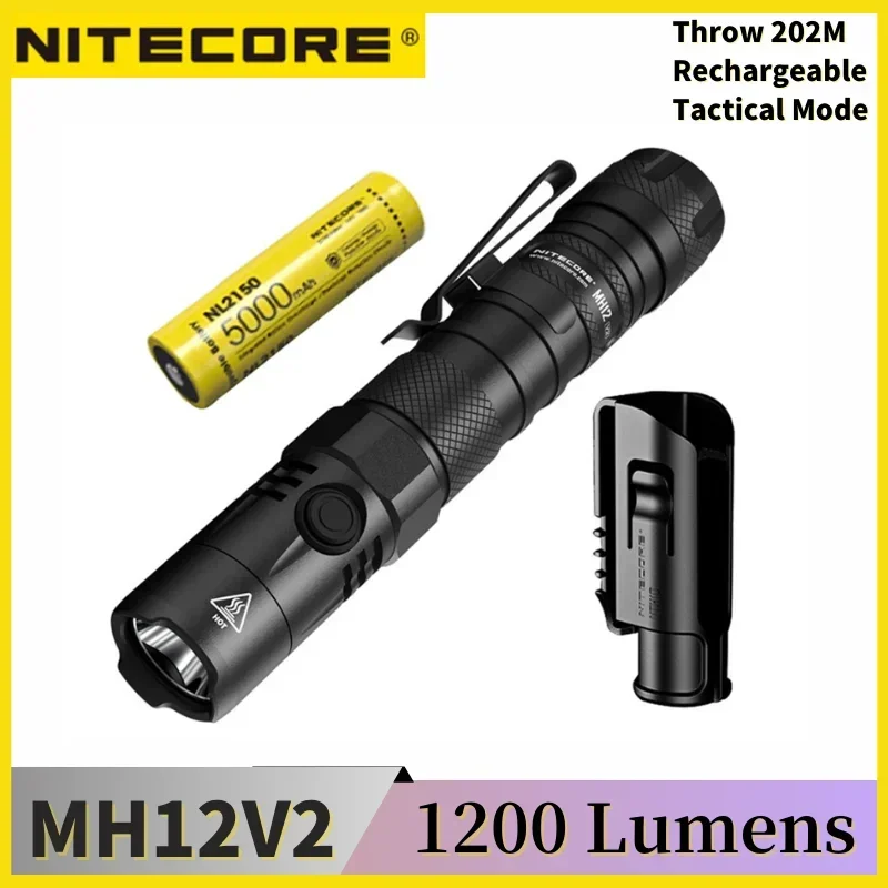 NITECORE MH12 V2 1200 Lumens  XP-L2 V6 LED USB-C Rechargeable Flashlight Include 5000mAh NL2150 Battery Outdoor Search Torch