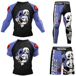 Customized Boxing Jiu Jitsu MMA T-shirt +Shorts 4Pcs/set Rashguard Men MMA Compression Clothing Bjj Gi Kickboxing Sportswear