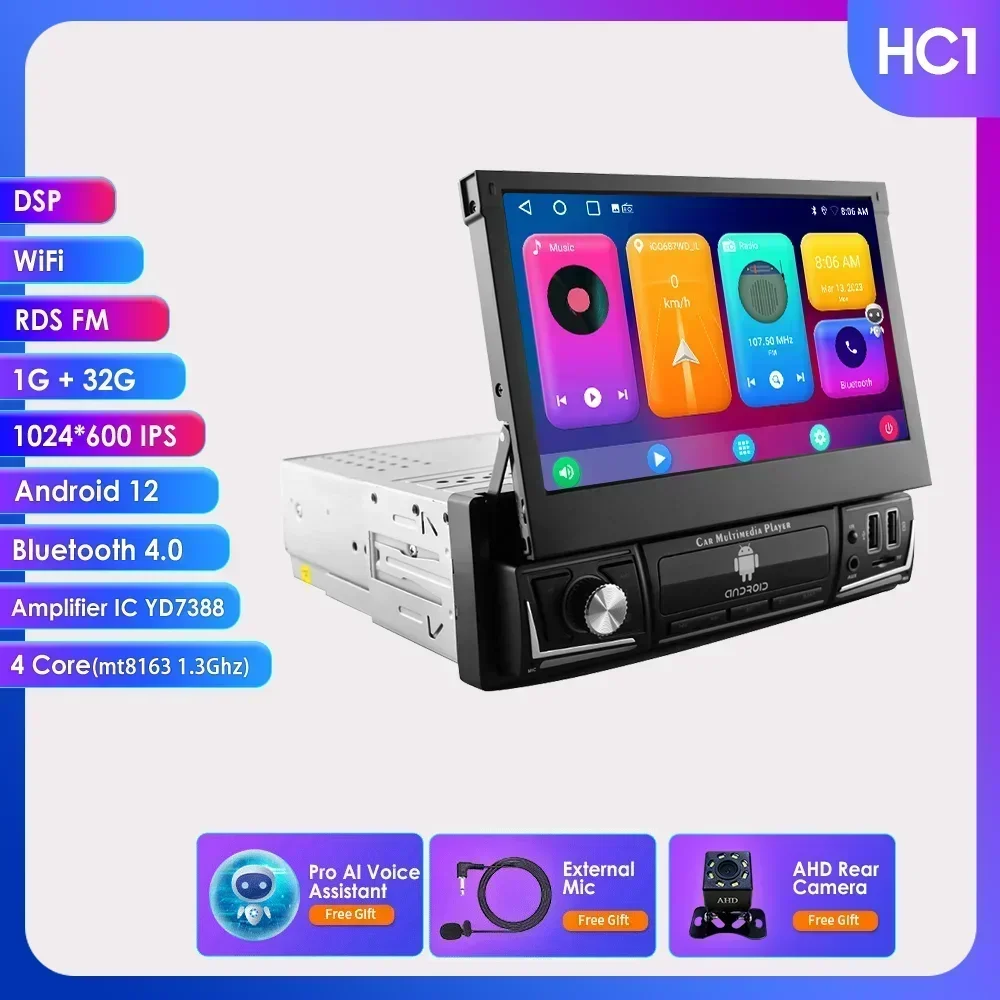 Quad-Core 2+32 Carplay Android 14 1Din Auto GPS Navigatie 7'' Universele Autoradio WiFi Bluetooth MP5 1 DIN Multimedia Speler RDS - afbeelding 1