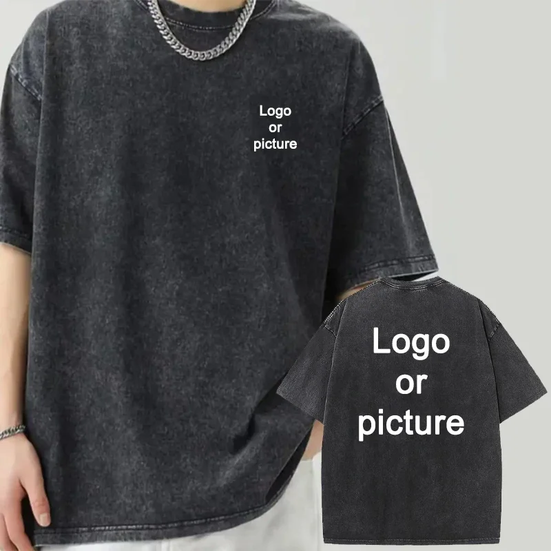 Customized Retro T-Shirt Men's Fashion Old Design Washed Cotton Short-Sleeved T-Shirt Women Harajuku Cool Street T-Shirt Top
