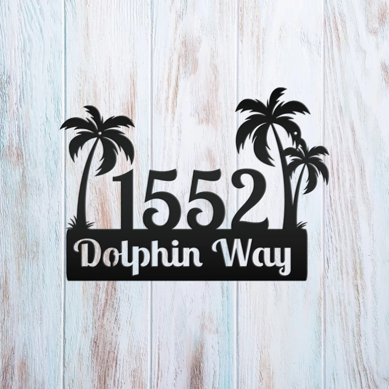 Custom Palm Trees Address Sign House Numbers Sign Door Address Street 3D Letter Number Plaques Outdoor Name Home Decor Plate