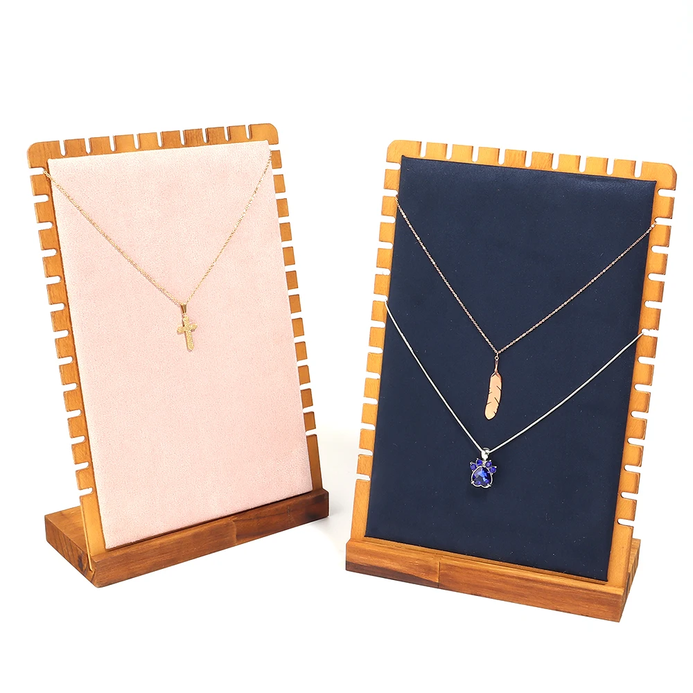 

1pc Pine Wood Velvet Vertical Jewelry Necklace Display Stand Clavicle Chain Jewelry Hanging Rack Necklace Display Shooting