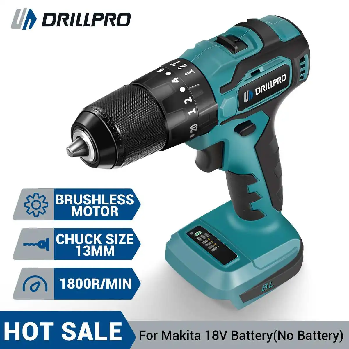 

Drillpro 13mm Brushless Impact Drill Electric Drill 20+3 Torque Screwdriver Winter Ice Drill Power Tool for 18V Battery