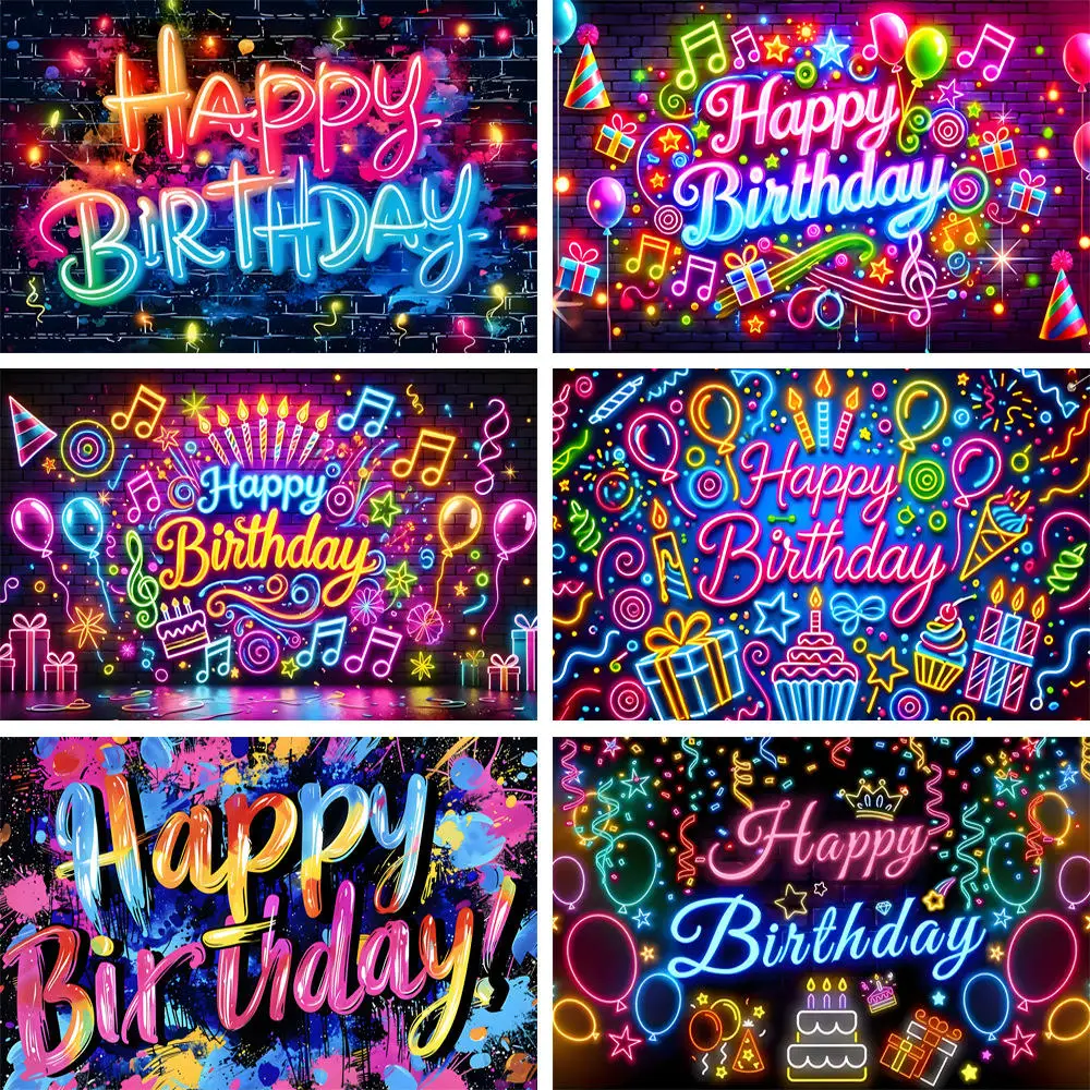 Geburtstag Banner Bunte Ballon Licht Musik Thema Geburtstag Party Hintergrund Jahrestag Hängen Tuch Party Dekoration Lieferungen