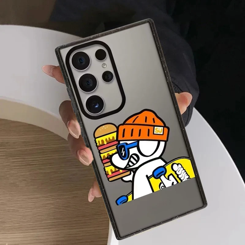 

Cute Burger Dog Acrylic Black Border Case for Samsung Galaxy S26 S25 S24 S23 Ultra S26U S25+ S26 Plus Protective Case