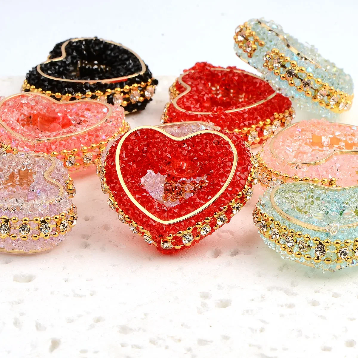 3.4x2.9cm 3pcs Random Color Mix Granulated Sugar Embed Heart Shape Acrylic Beads For DIY Beaded Pen Accessories
