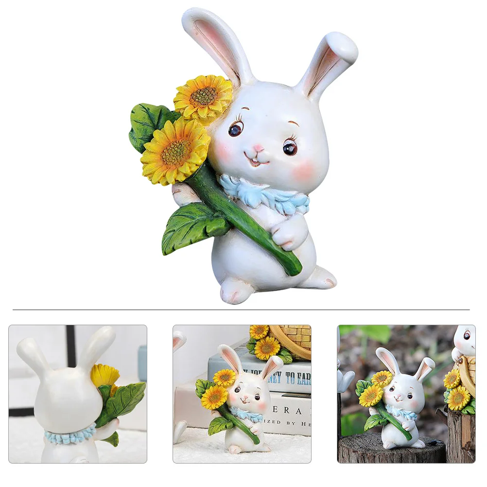 

Desktop Resin Rabbit Statue Adorable Bunny Decor with Sunflower Creative Ornament for Home Office Garden Resin Bunny Statue