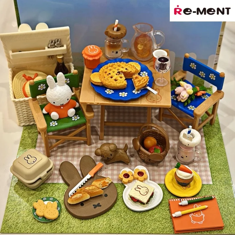 Genuino Re-Ment Miffy Picnic Camping escena mesas y sillas casa de juegos en miniatura caja ciega ornamento Anime figura modelo juguete para regalo