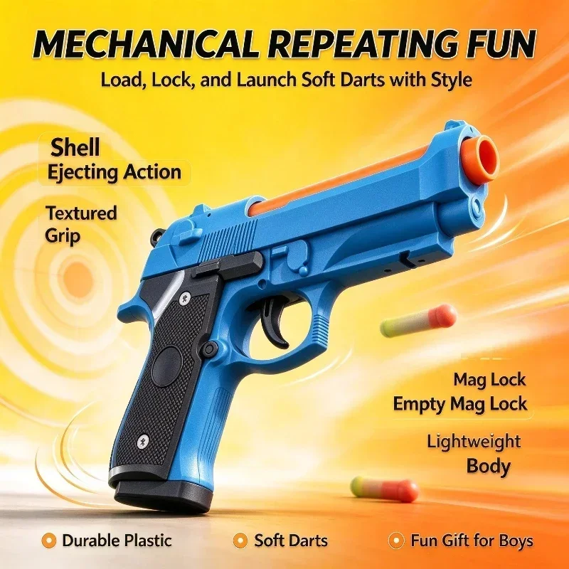 M9A3 Shape Shell Ejecting Soft Dart Toy Shooter, Mechanical Cycling Function, Empty Mag Stop, Outdoor Activity Gift for Boys