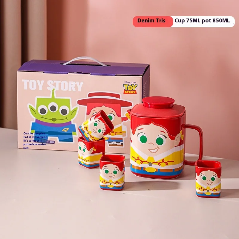 Disney Toy Story Ceramic Teapot With 4 Cups Set Cartoon Woody Buzz Lightyear Teapot Set Large Capacity Tea Water Separation Gift