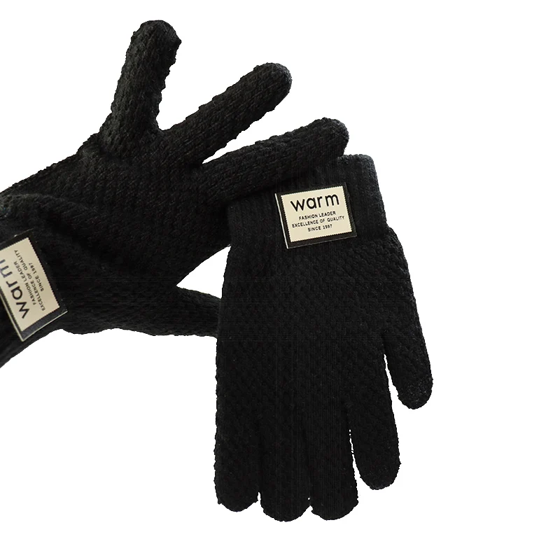 AliExpress Touchscreen Cotton Gloves for Men, Winter Warm Fleece-Lined Thick Knitted Gloves for Cycling, Unisex Cold-Proof Gloves