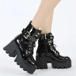 2023 new Fashion Punk Cool Platform Goth Chunky Women Shoes Zipper Buckle Rivet Metal Grunge Fashion Punk Ladies Boots