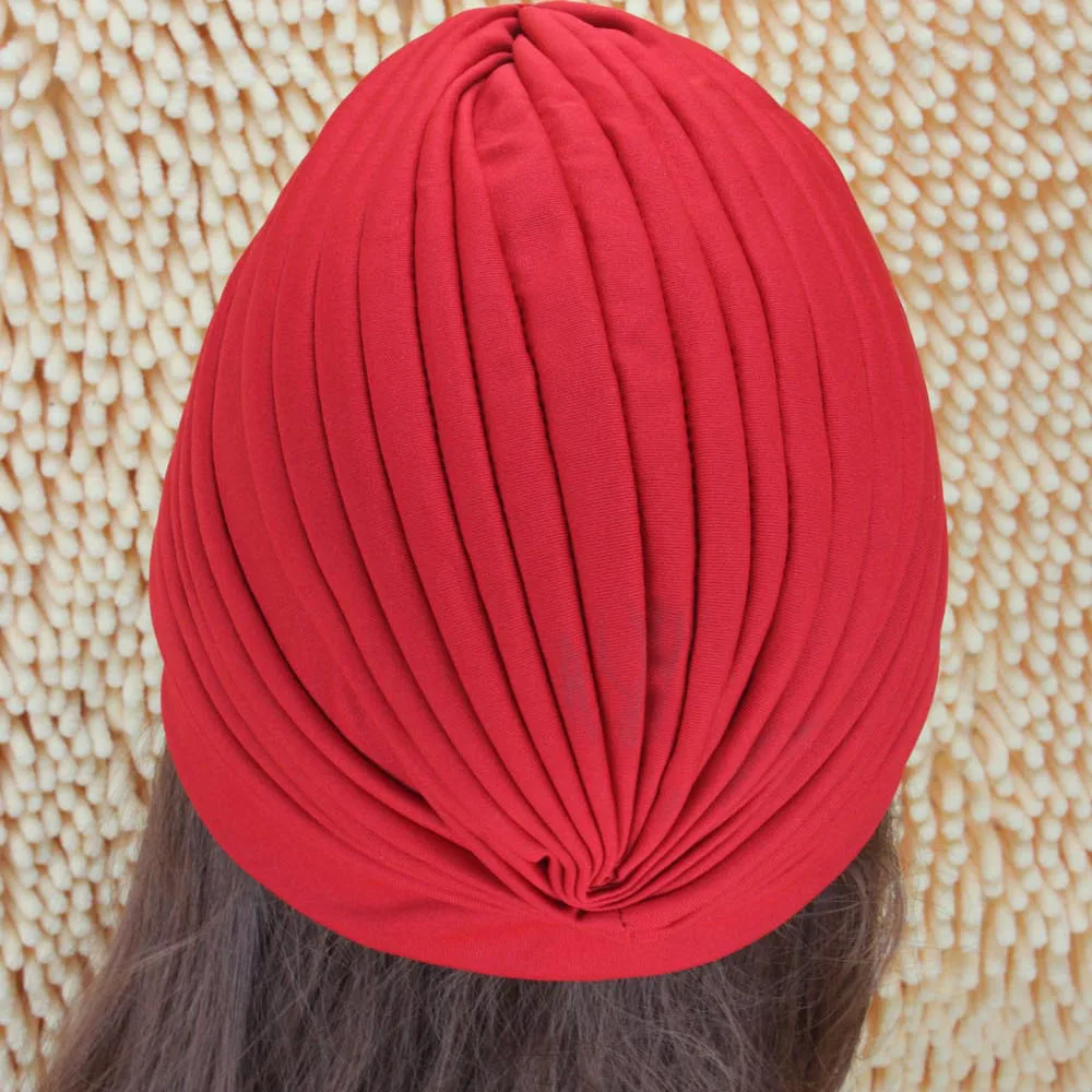 Solid Color Muslim Hijab Turban Hats For Women Pleated Elastic Crisscross Head Wraps Casual Head Scarves Stretchy Chemo Hats