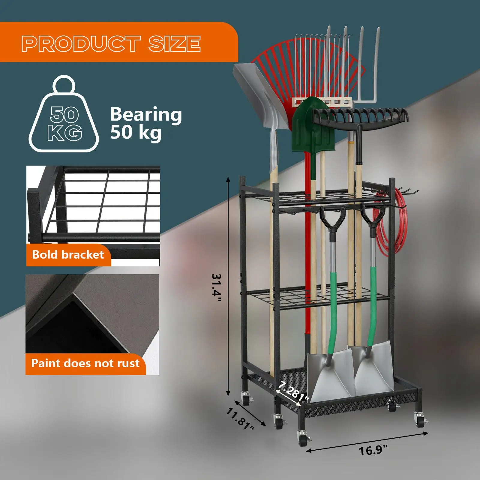 Garden Tool Organizer with Wheels Garage Tool Organizer 3 Tier for for Shed Organization