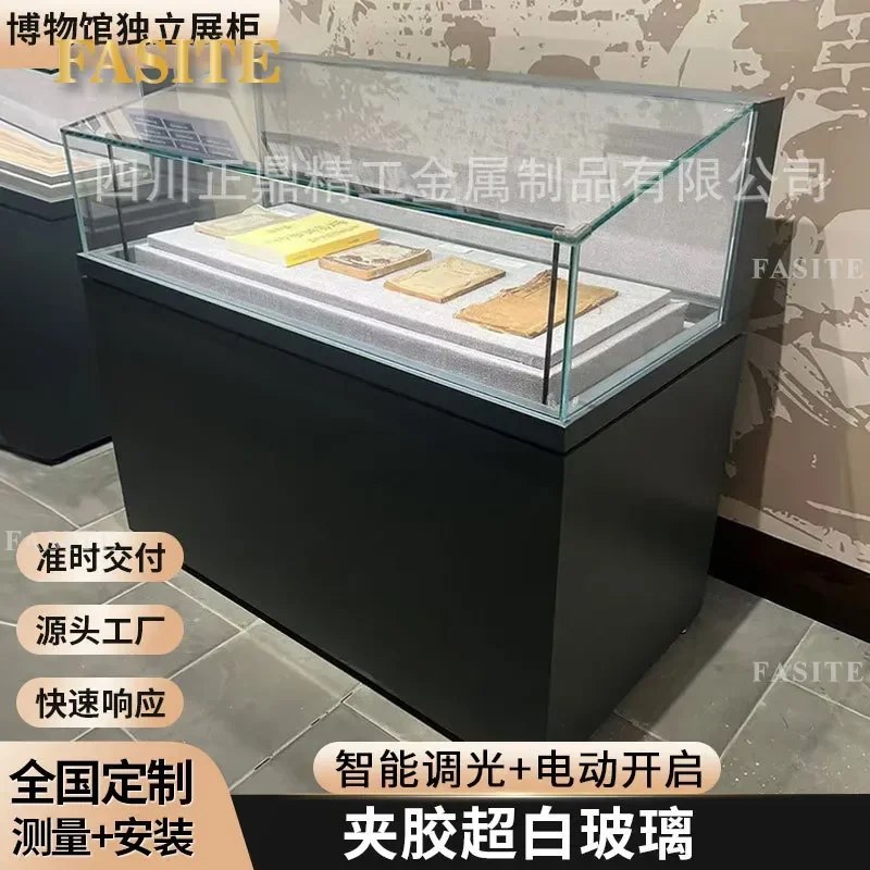 For Museum Top View Display Cabinet Hydraulic Upturn Metal Steel Flat Counter with Bevel Glass Showcase for Memorial Hall