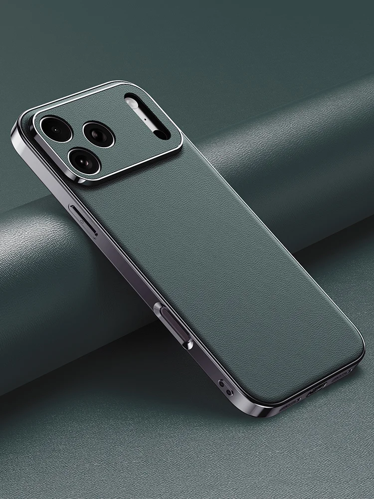 Luxury Leather Phone Case for iPhone 17 16 15 14 Pro Max Air 17Pro 16Pro Full Lens Protection Back Cover - náhled 3