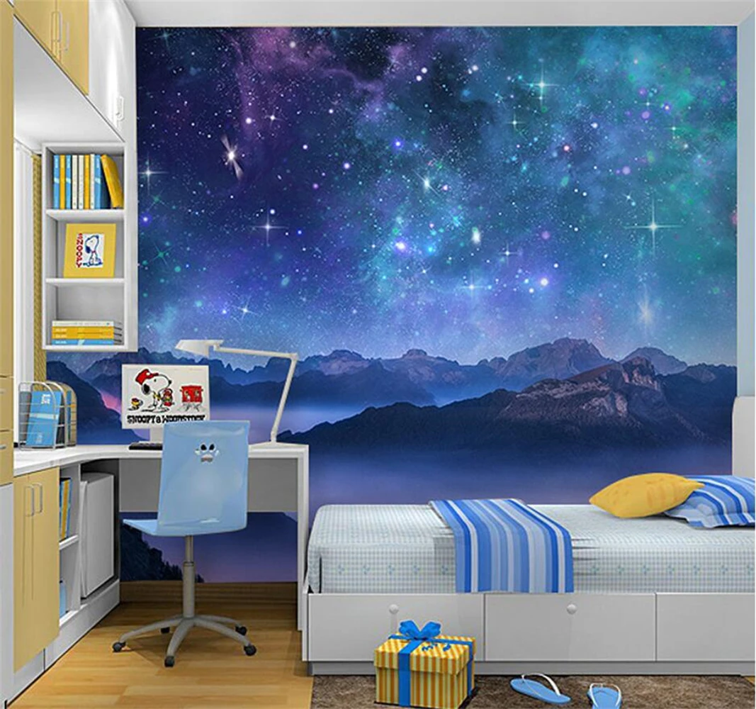 custom dream Blue galaxy planet starry sky wallpaper for children's room bedroom bar ktv wallpaper for wall ceiling home decor