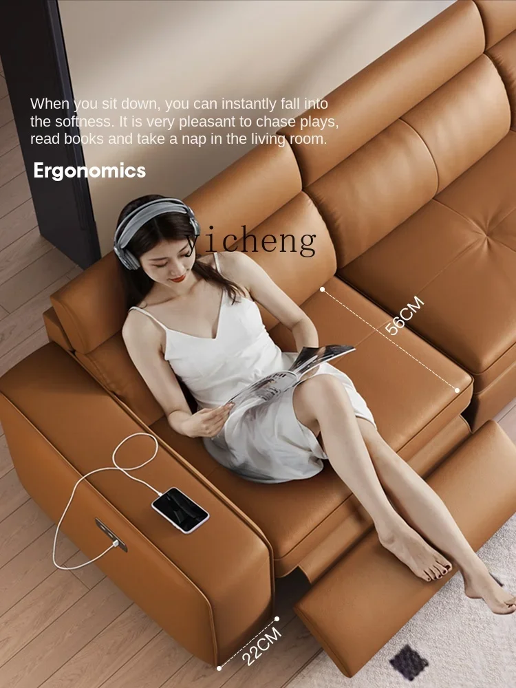 v4 Light Luxury  Leather Electric Retractable Sofa Bed Sofa for Three People