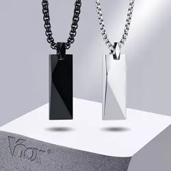 Vnox Mens Stylish Geometric Rectangle Pendant Necklace,Stainless Steel Length Adjustable Box Chain, Male Jewelry Gift