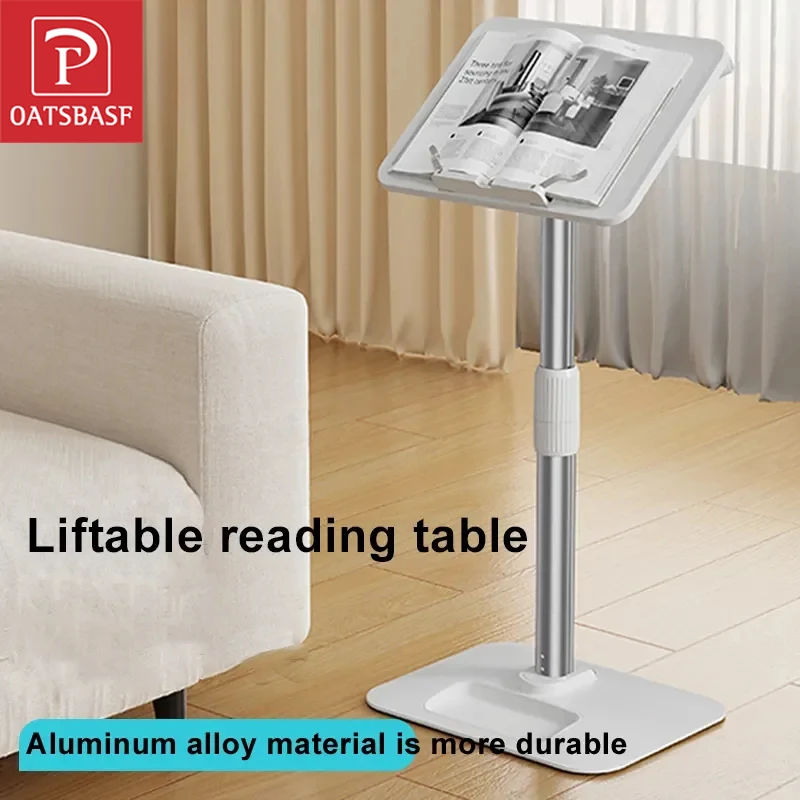 

Oatsbasf Floor Reading Stand 43-78cm Height Adjustable Tablet Stand Book Shelf Liftable Reading Table Foldable iPad Holder