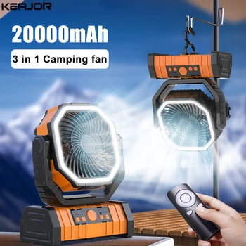Camping Fan 20000mAh Rechargeable Portable Camping Ceiling Fan with Light and Remote Control Wireless Camping Circulator Fans