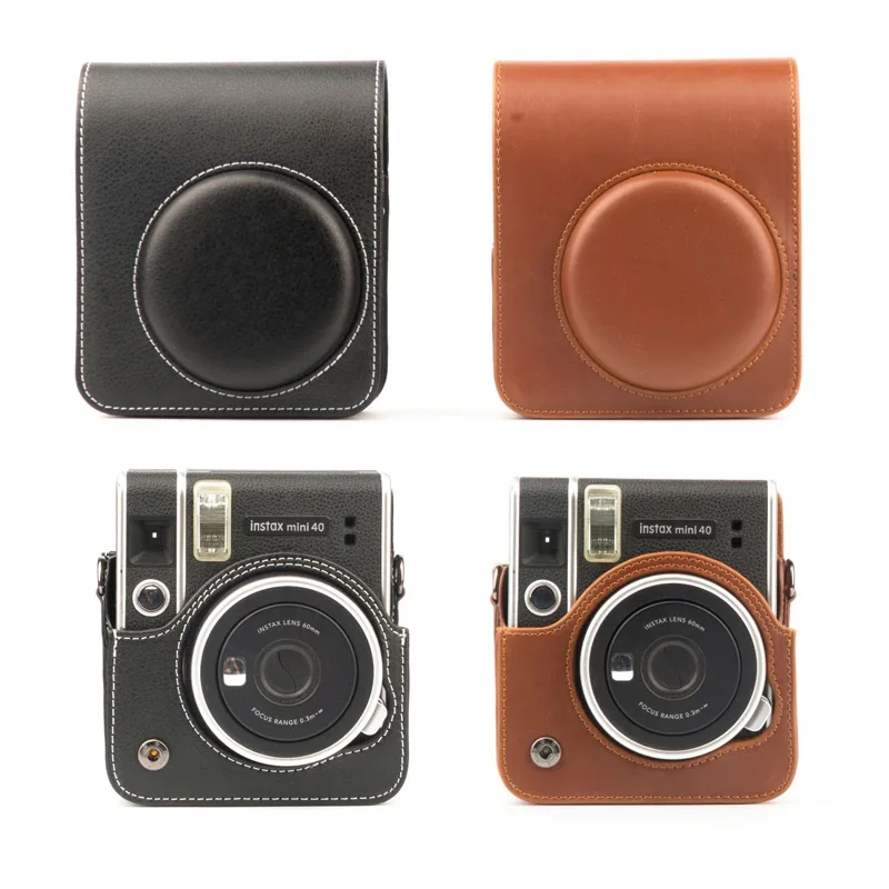 ل Fujifilm Instax Mini 40 ريترو بولي Leather حقيبة حماية جلدية فيلم فوري صور غطاء كاميرا مع حزام الكتف القابل للإزالة