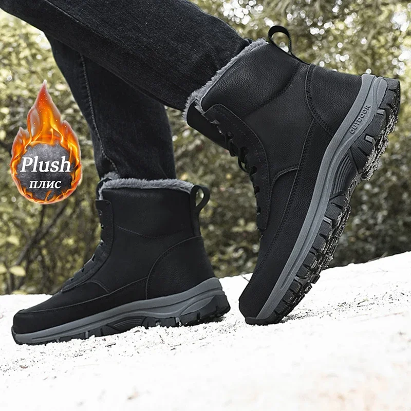 Men's Shoes NeW Men Winter Snow Boots For Waterproof Leather Sneakers Super Warm Men's Boots Outdoor Male Hiking Boots Work Shoe images - 6