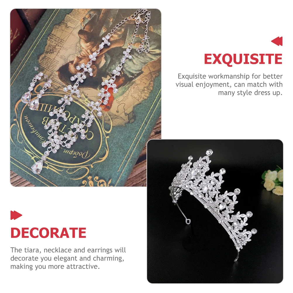 

1Set Wedding Jewelry Bridal Tiara Necklace Earrings Crystal Rhinestone Wedding Accessories Bridal Tiara Rhinestone Necklace