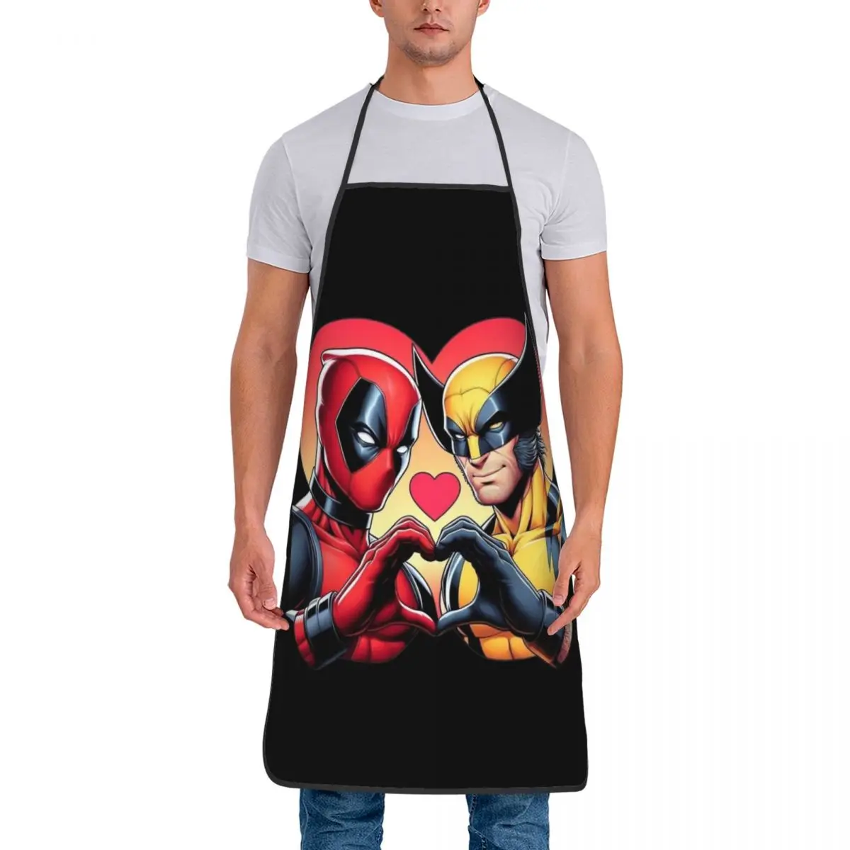 Deadpool And Wolvierine Best Friends Polyester Apron 52*72cm Kitchen Baking Bib Tablier Gift Pinafores for Manicurist