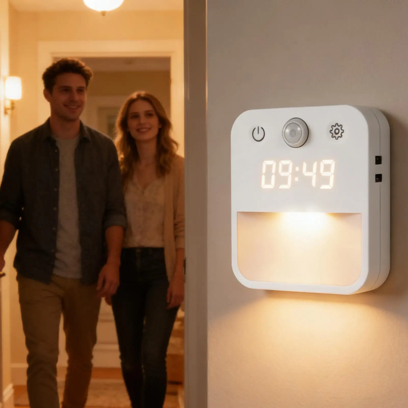 

Ночник с датчиком движения и дисплеем времени, регулируемый светильник для спальни, ванной, прихожей, лестницы