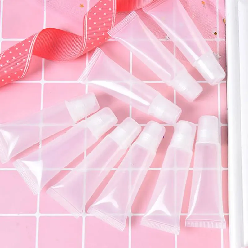 10Pcs 5/10/15ml ลิปสติก Lip Balm Soft Tube แต่งหน้าบีบ CLEAR Lip GLOSS คอนเทนเนอร์