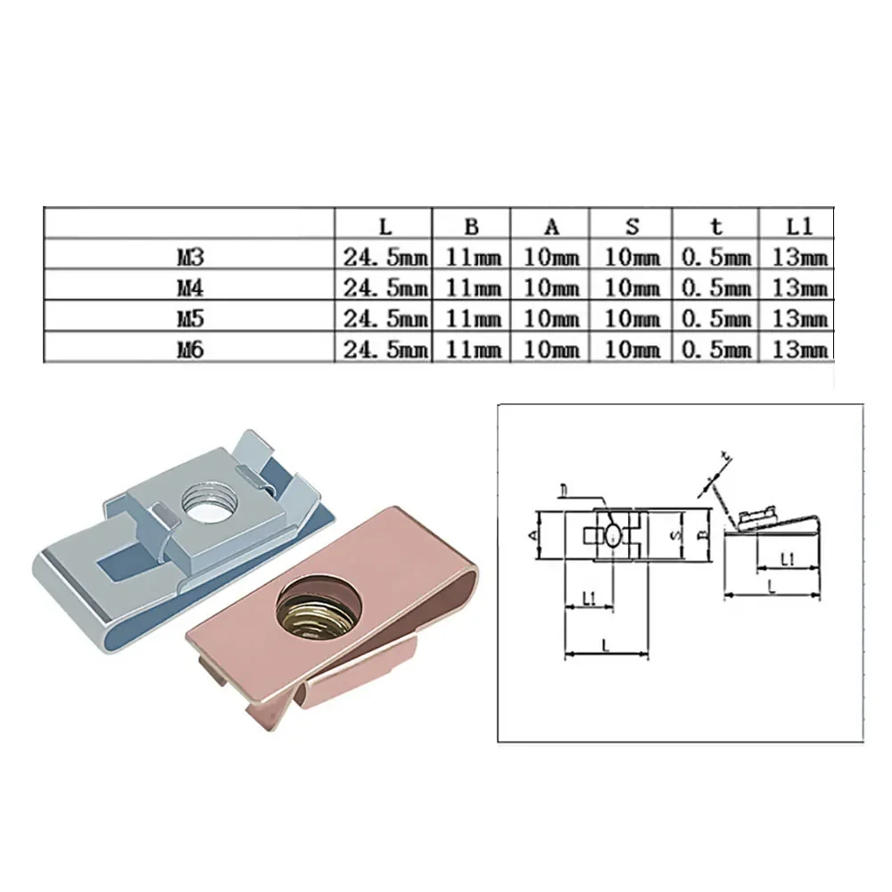 10pcs M3 M4 M5 M6 Clamp Plate Nuts Spring Steel U Type Insert Nut Clips 5mm 6mm 4mm for Elevator Slider Car License Plate Fixed